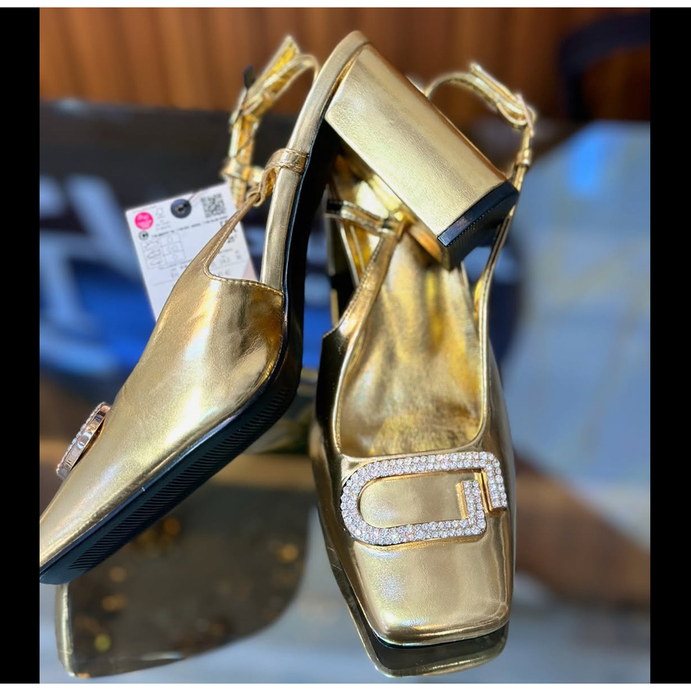 ZARA BLOGGER FAVE!!! Gold Square Toe Slingback Pumps ✨ Size 6.5 & 7.5 NWT - Picture 14 of 16